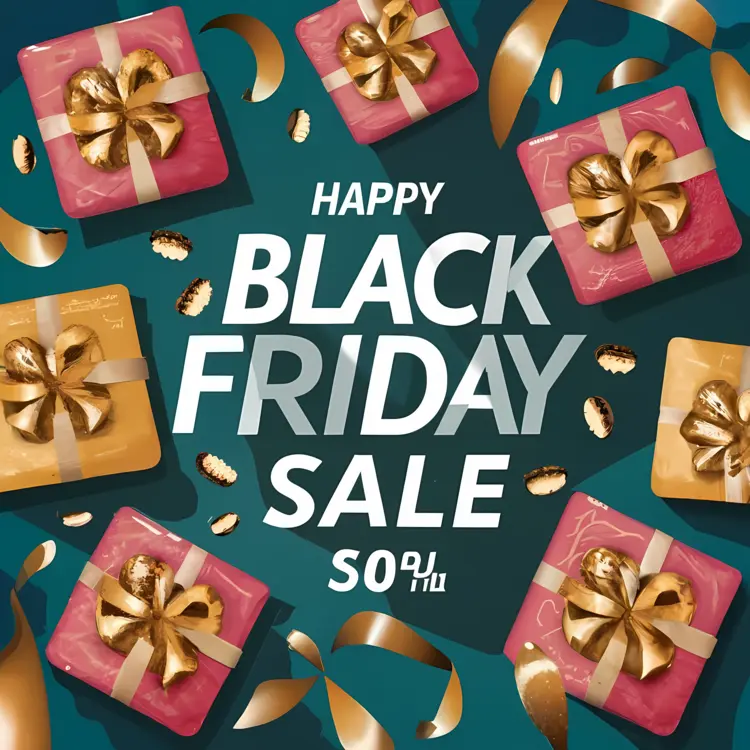Black Friday Sale with Gifts and Ribbons