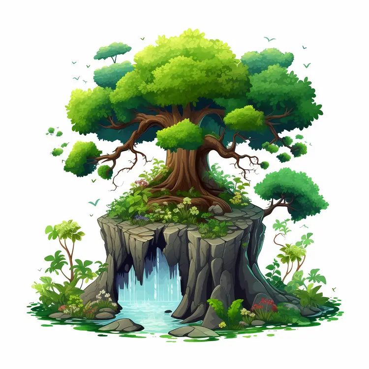 Majestic Tree on Rocky Waterfall