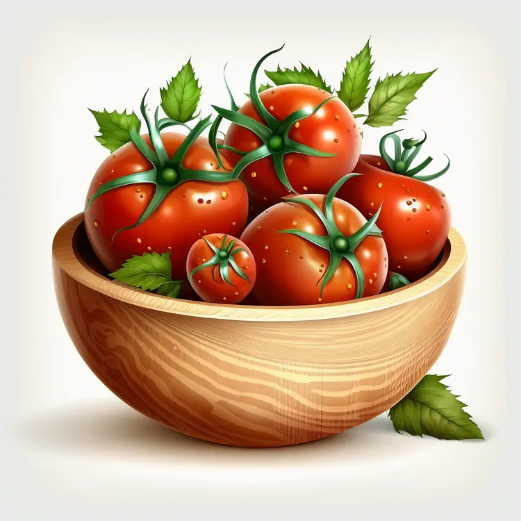 Fresh Red Tomatoes in Wooden Bowl