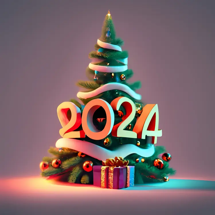Christmas Tree with 2024 and Presents