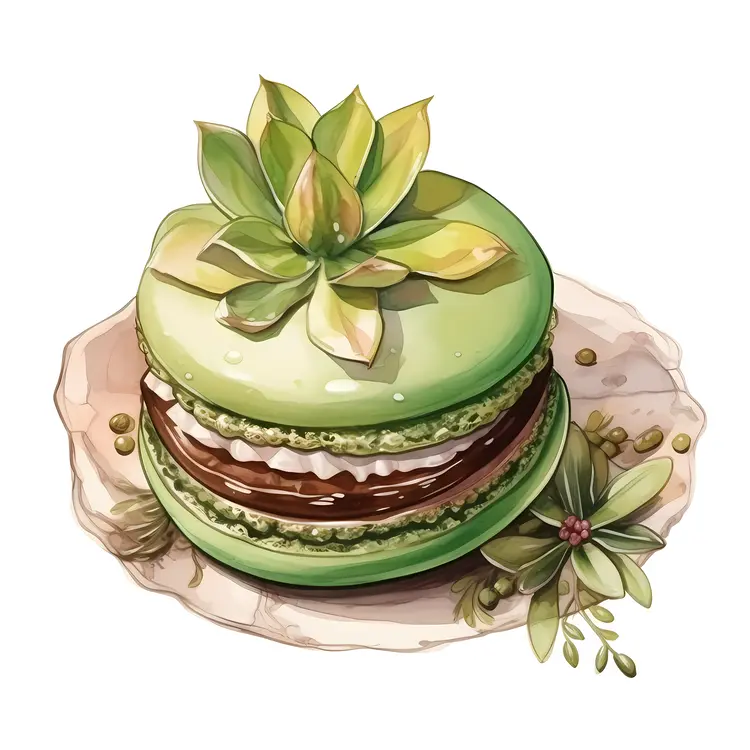 Green Macaron with Succulent and Leaves