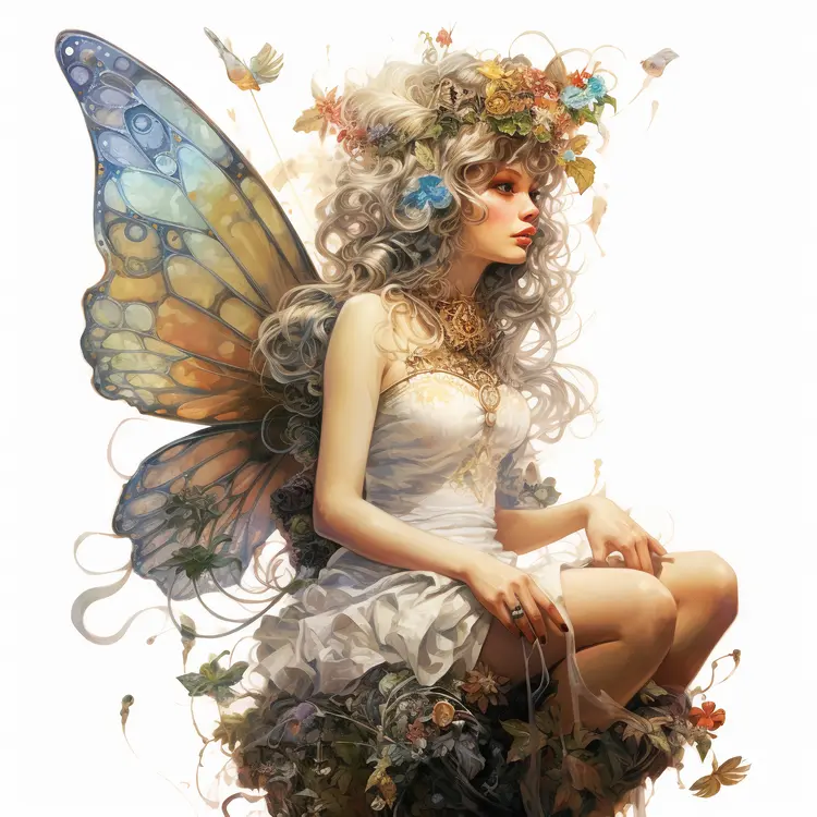 Beautiful Fairy with Colorful Wings and Floral Crown