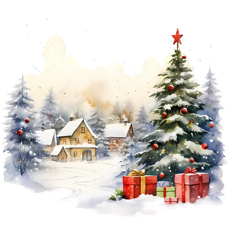 Christmas Tree and Snowy Village