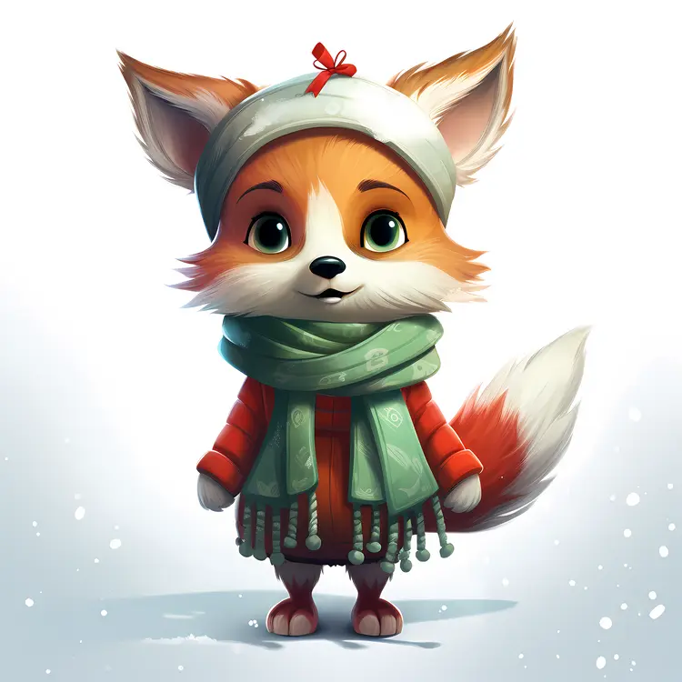 Adorable Fox in Winter Hat and Scarf