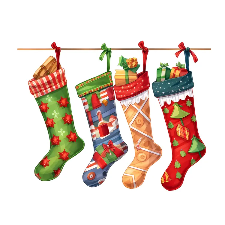 Colorful Christmas Stockings with Gifts