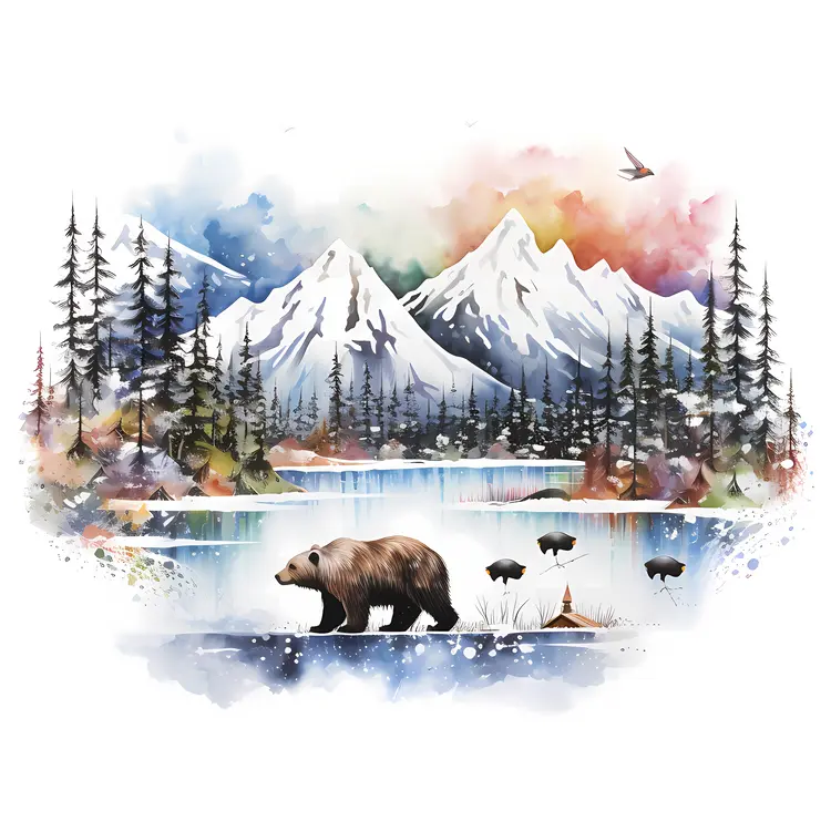 Bear in Mountainous Forest Landscape