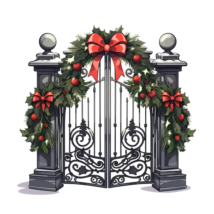 Elegant Gate with Christmas Decorations