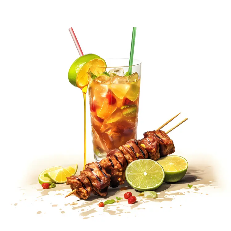 Grilled Skewers and Lime Drink
