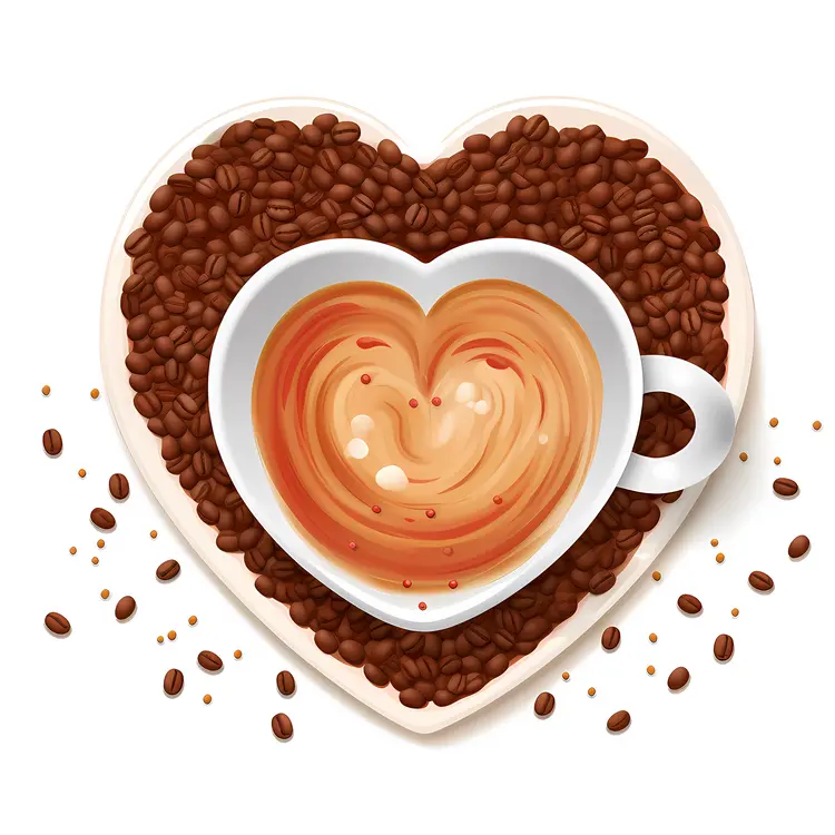 Heart-Shaped Coffee Cup with Beans