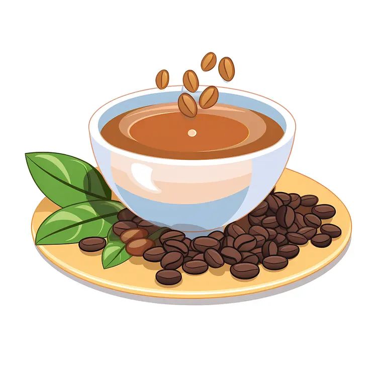 Coffee Cup with Beans and Leaves Illustration