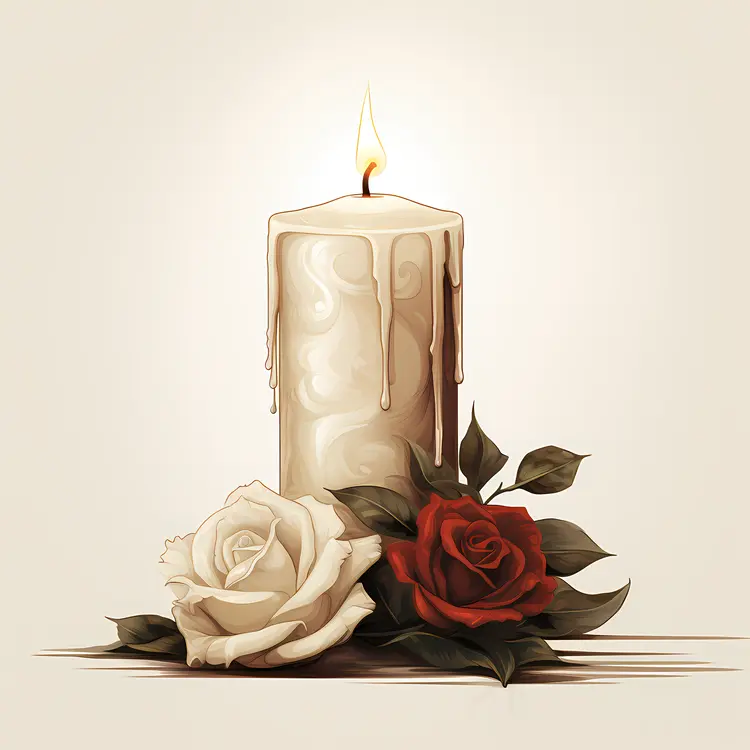 Candle with Red and White Roses
