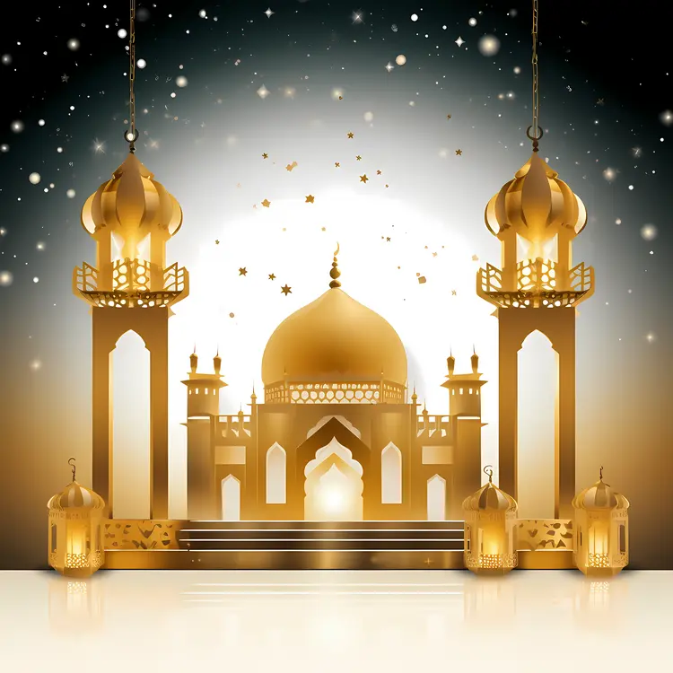 Golden Mosque with Illuminated Lanterns