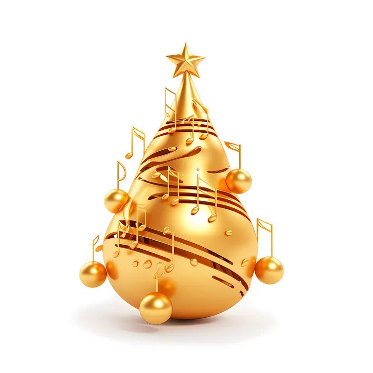 Golden Christmas Tree with Musical Notes