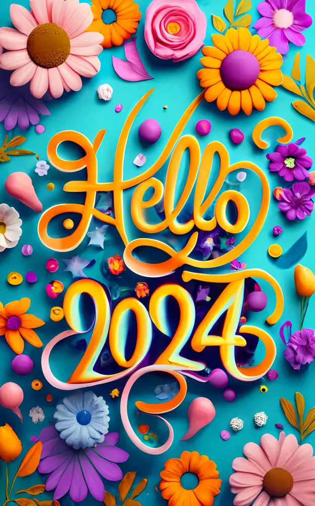 Hello 2024 with Vibrant Flowers