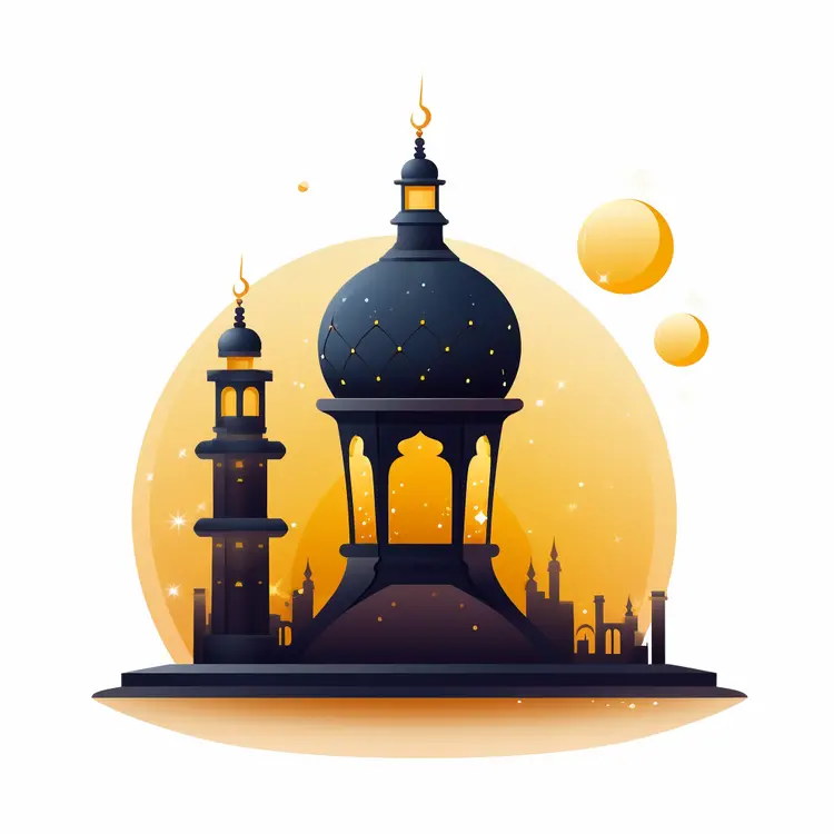 Beautiful Mosque Illustration with Dome and Minaret