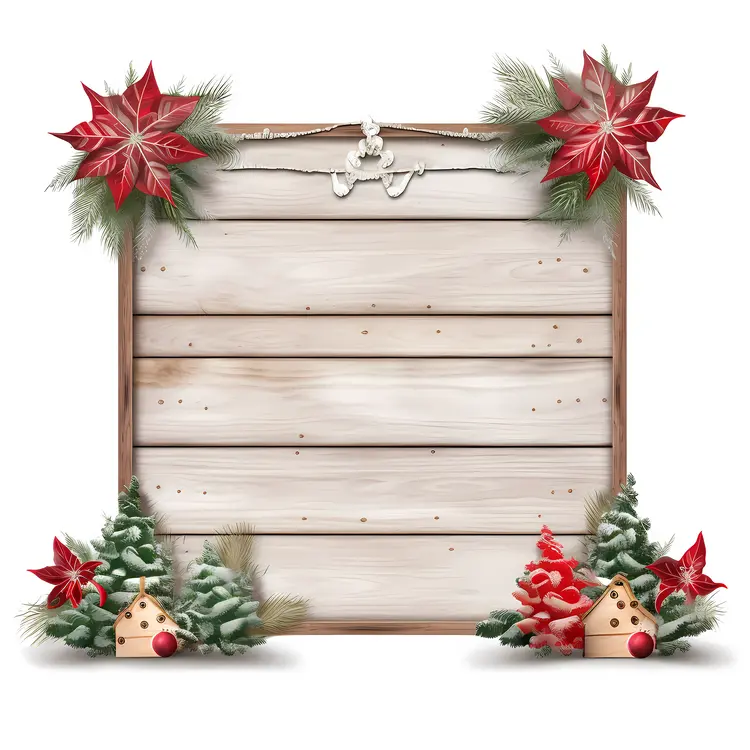 Christmas Wooden Sign with Poinsettia and Houses