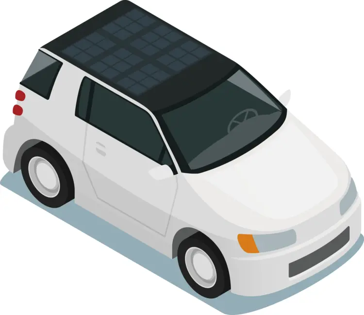 White Electric Car with Solar Panel