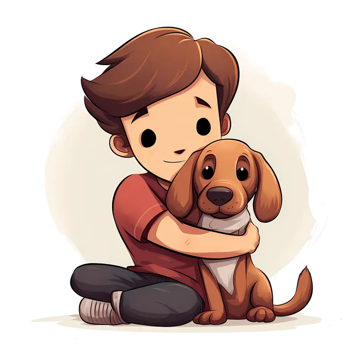 Boy Hugging His Brown Dog