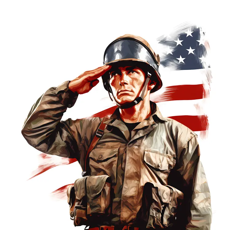 Soldier Saluting with American Flag
