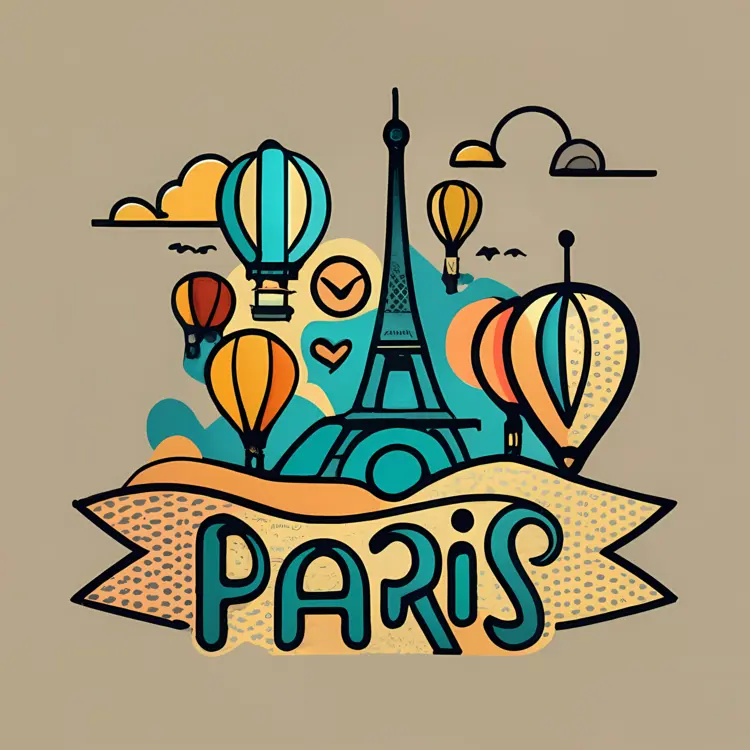 Eiffel Tower and Hot Air Balloons in Paris