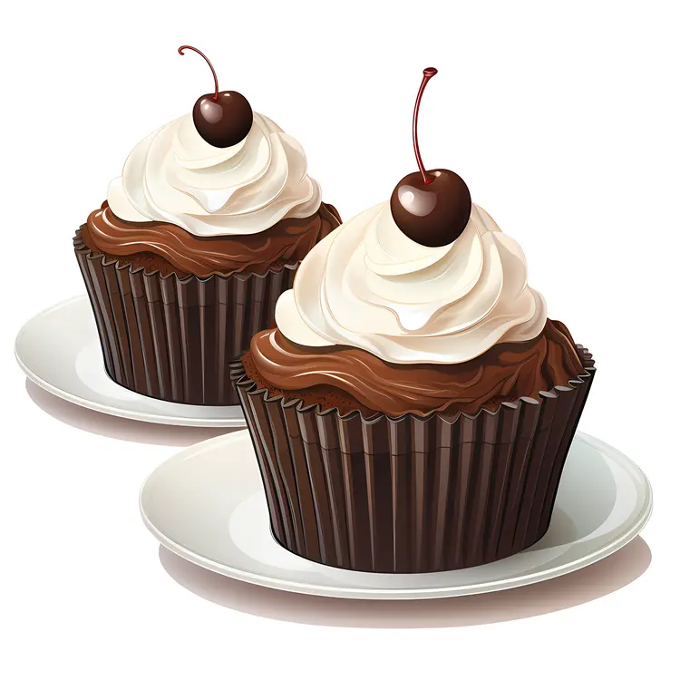 Chocolate Cupcakes with Whipped Cream and Cherries