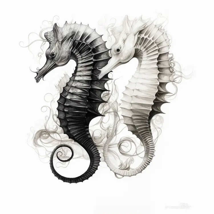 Black and White Seahorses Illustration