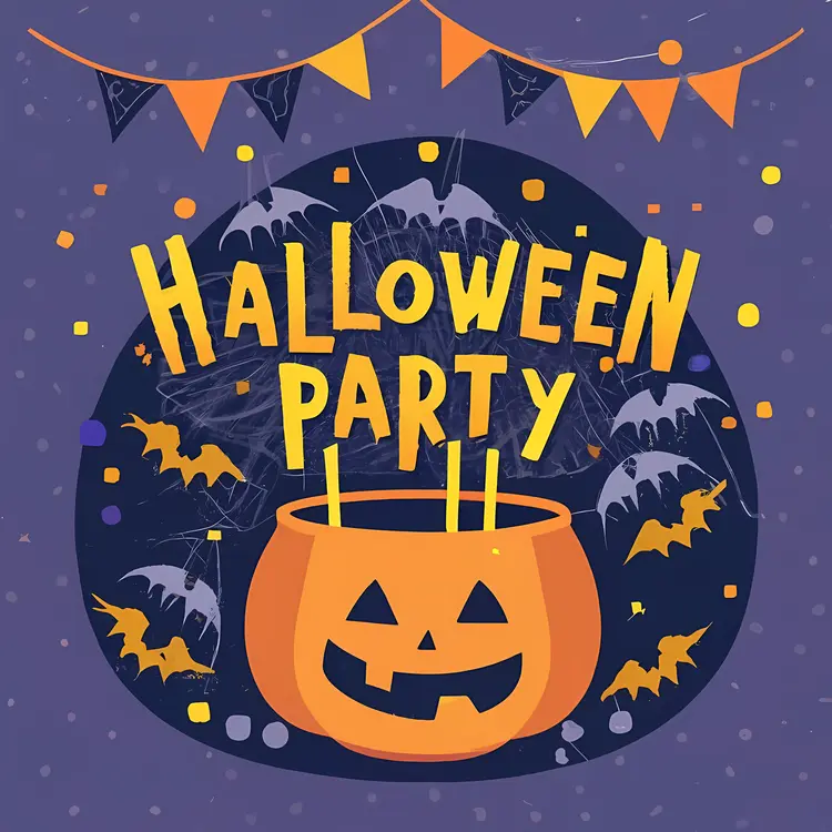 Halloween Party with Pumpkin and Bats