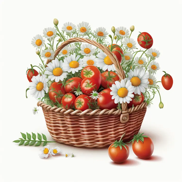 Beautiful Basket of Tomatoes and Daisies