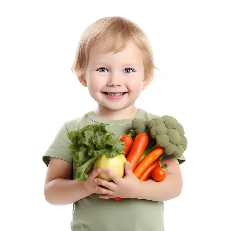 Smiling Toddler Holding Fresh Vegetables