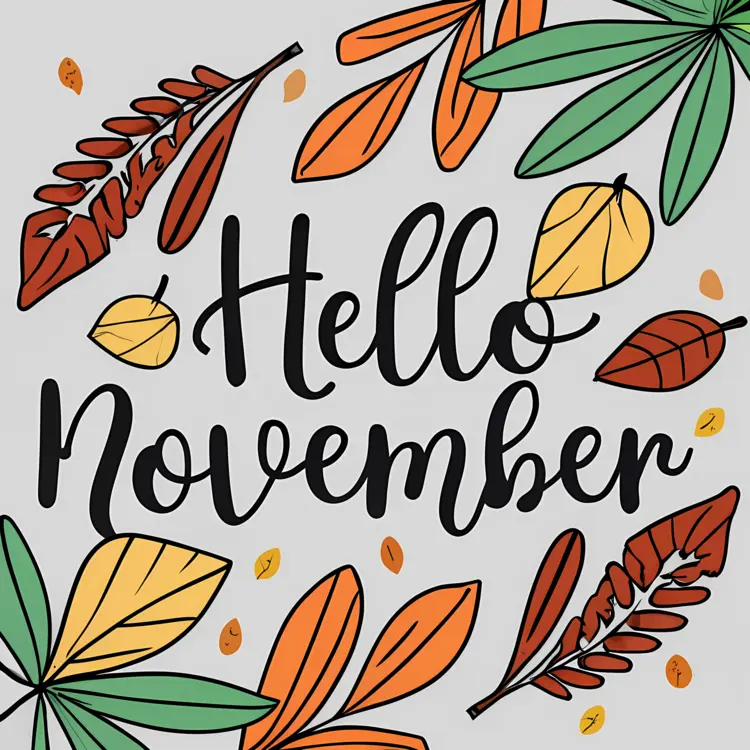 Hello November with Colorful Leaves
