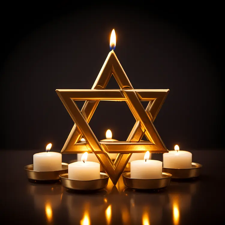 Golden Star of David with White Candles for Hanukkah