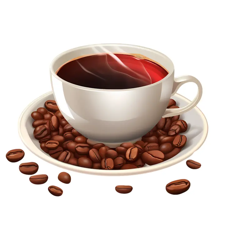 Coffee cup with beans on saucer