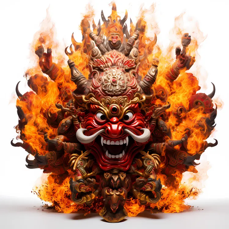 Fiery Multi-Headed Demon Face