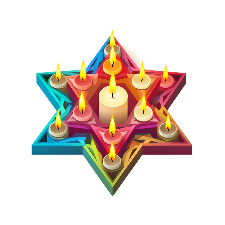 Multicolored Star of David with Candles for Hanukkah