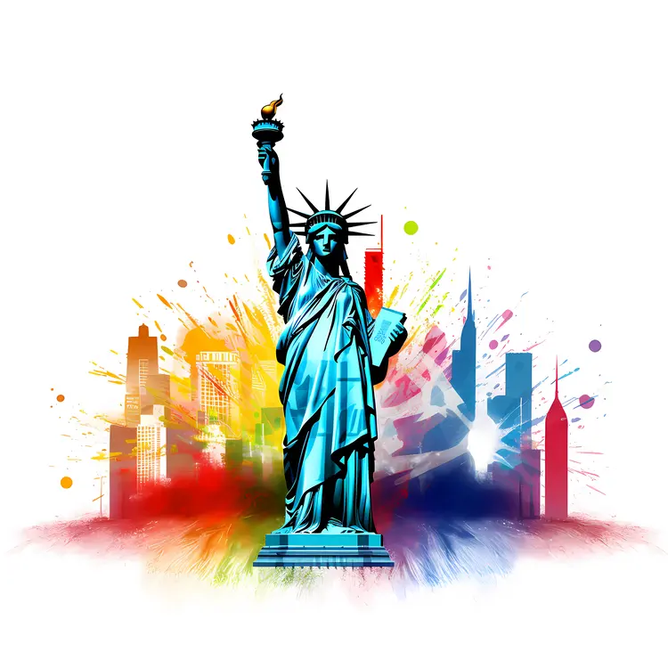 Colorful Statue of Liberty with Skyline