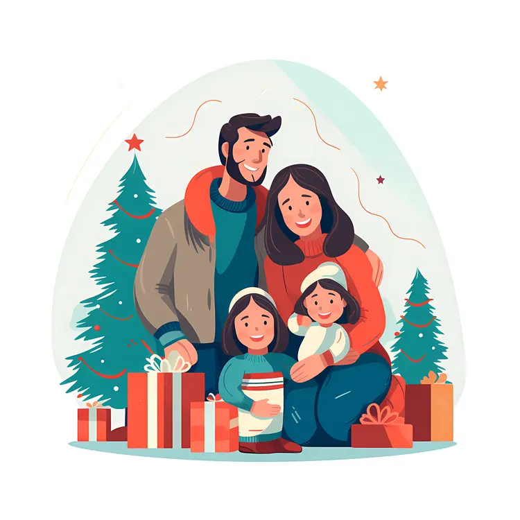 Family Posing with Christmas Gifts
