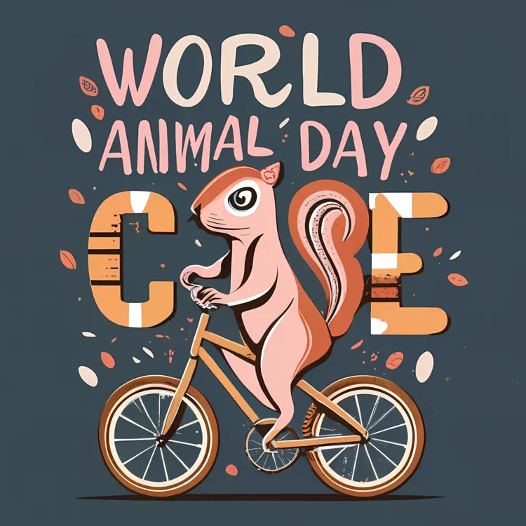 Cute Squirrel on a Bicycle for World Animal Day Care