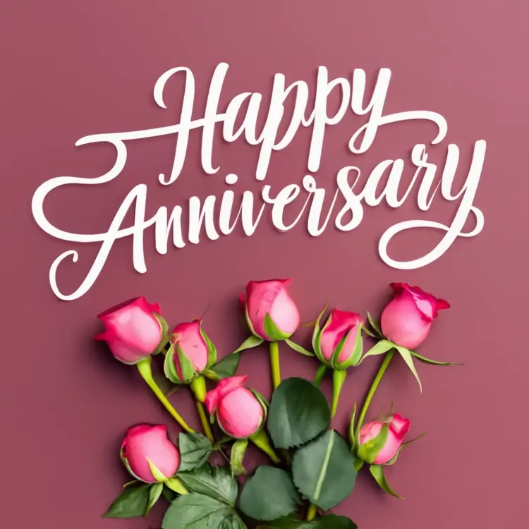 Happy Anniversary with Pink Roses on Maroon Background