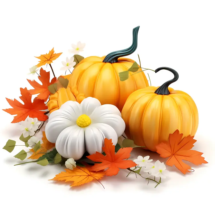 Pumpkins and Daisy with Leaves