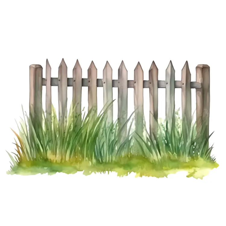 Watercolor Wooden Fence with Grass