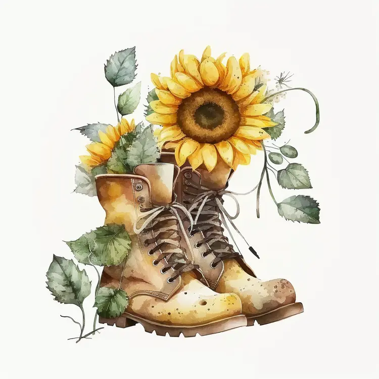 Rustic Boots with Sunflowers Illustration