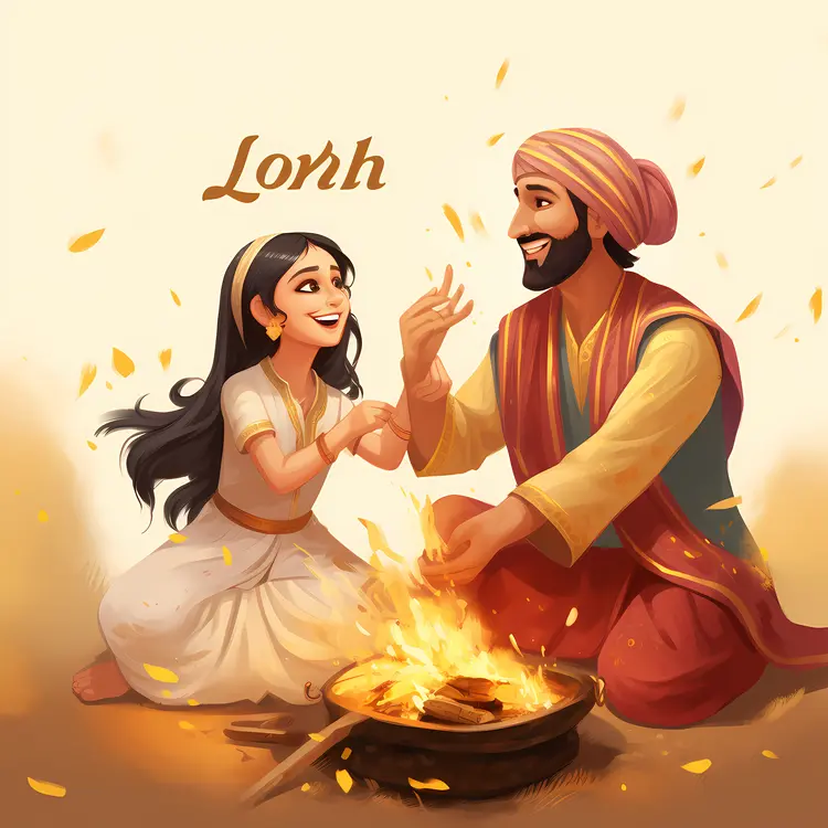 Lohri Celebration with Family Around Bonfire