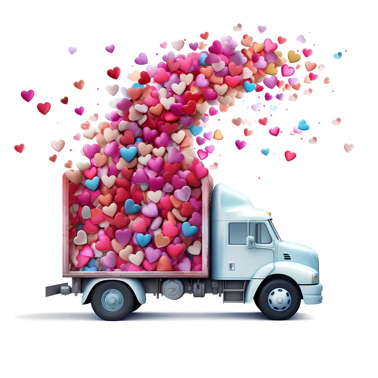 Hearts Overflowing from a Truck