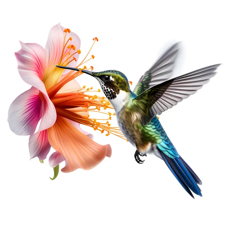 Hummingbird and Pink Lily Illustration