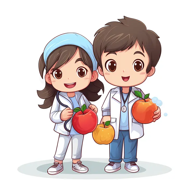 Boy and Girl with Apples and Stethoscope