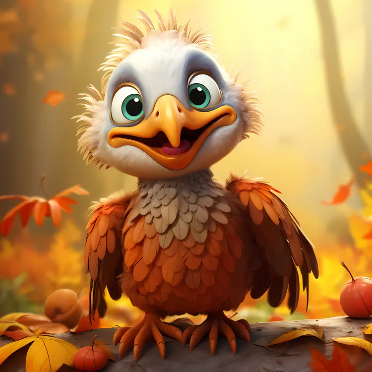 Happy Turkey with Autumn Leaves