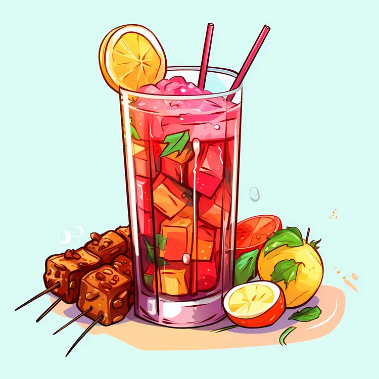Colorful Drink with Fruit and Skewers