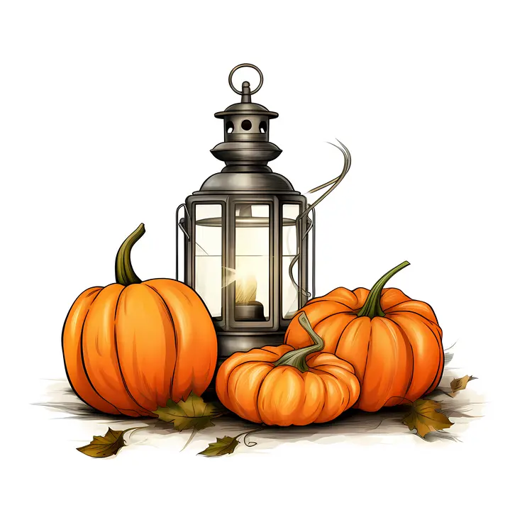 Pumpkins and Lantern Autumn Decor