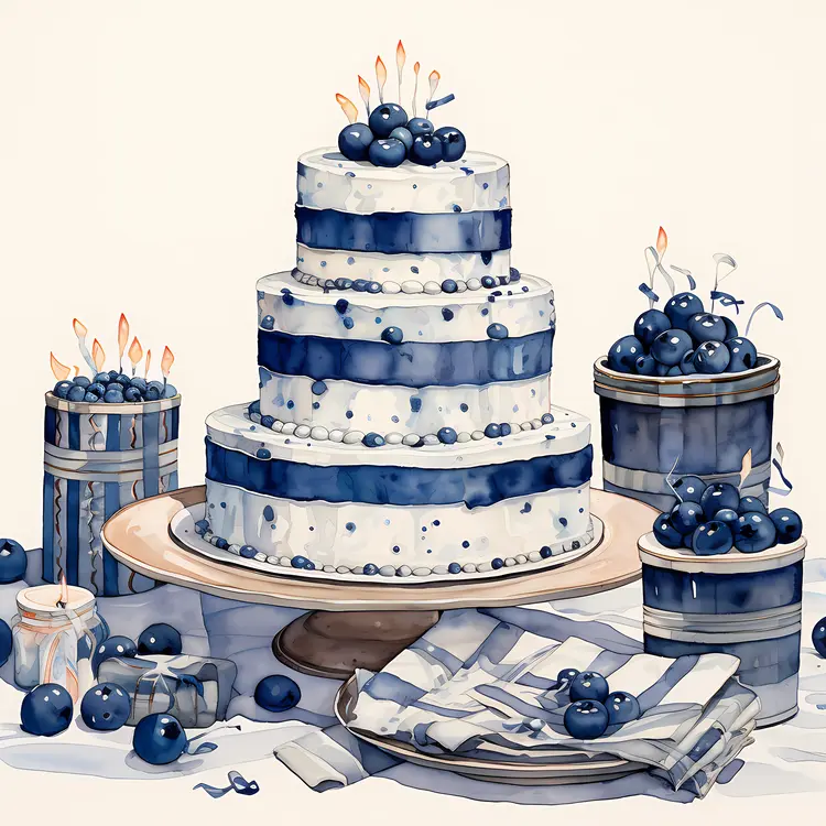 Blueberry Cake with Candles and Blueberries