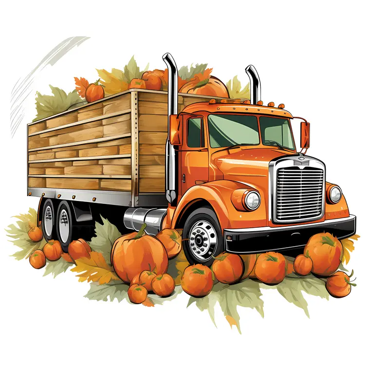 Orange Truck Carrying Pumpkins